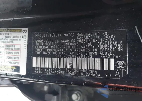 2008 Toyota Corolla S z USA, uszkodzony, nr VIN 2T1BR32E08C861673